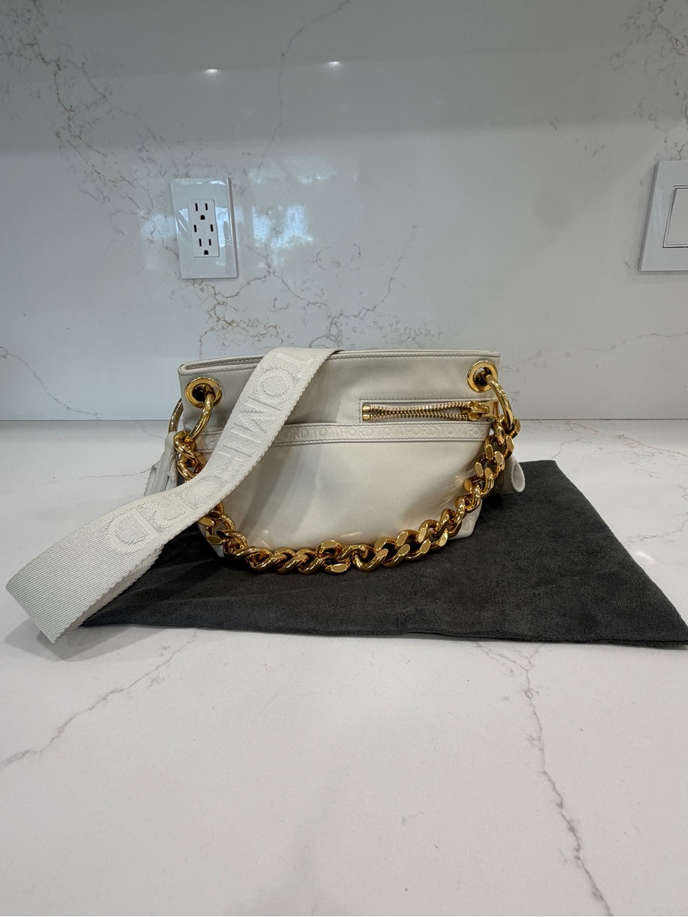 Tom Ford Cream Shoulder Bag with Gold Chain Accent